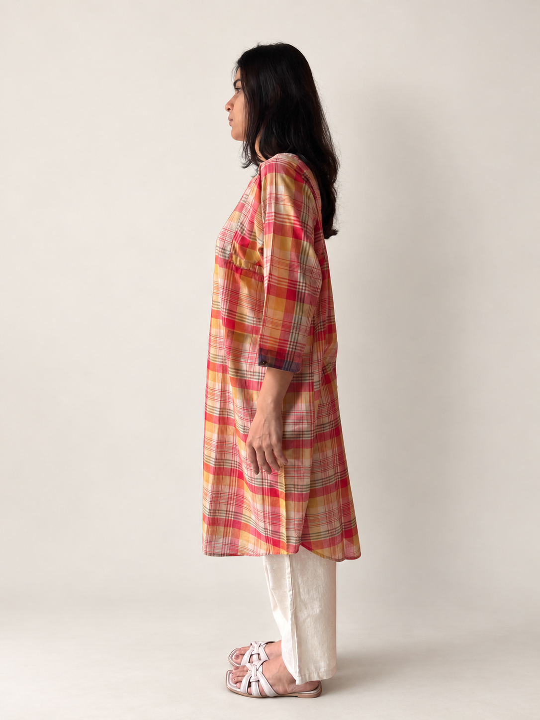 Lata red checks shirt dress