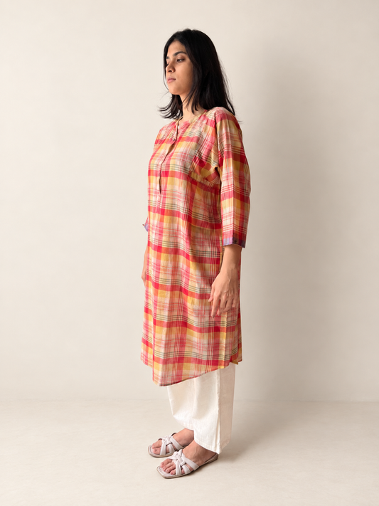 Lata red checks shirt dress