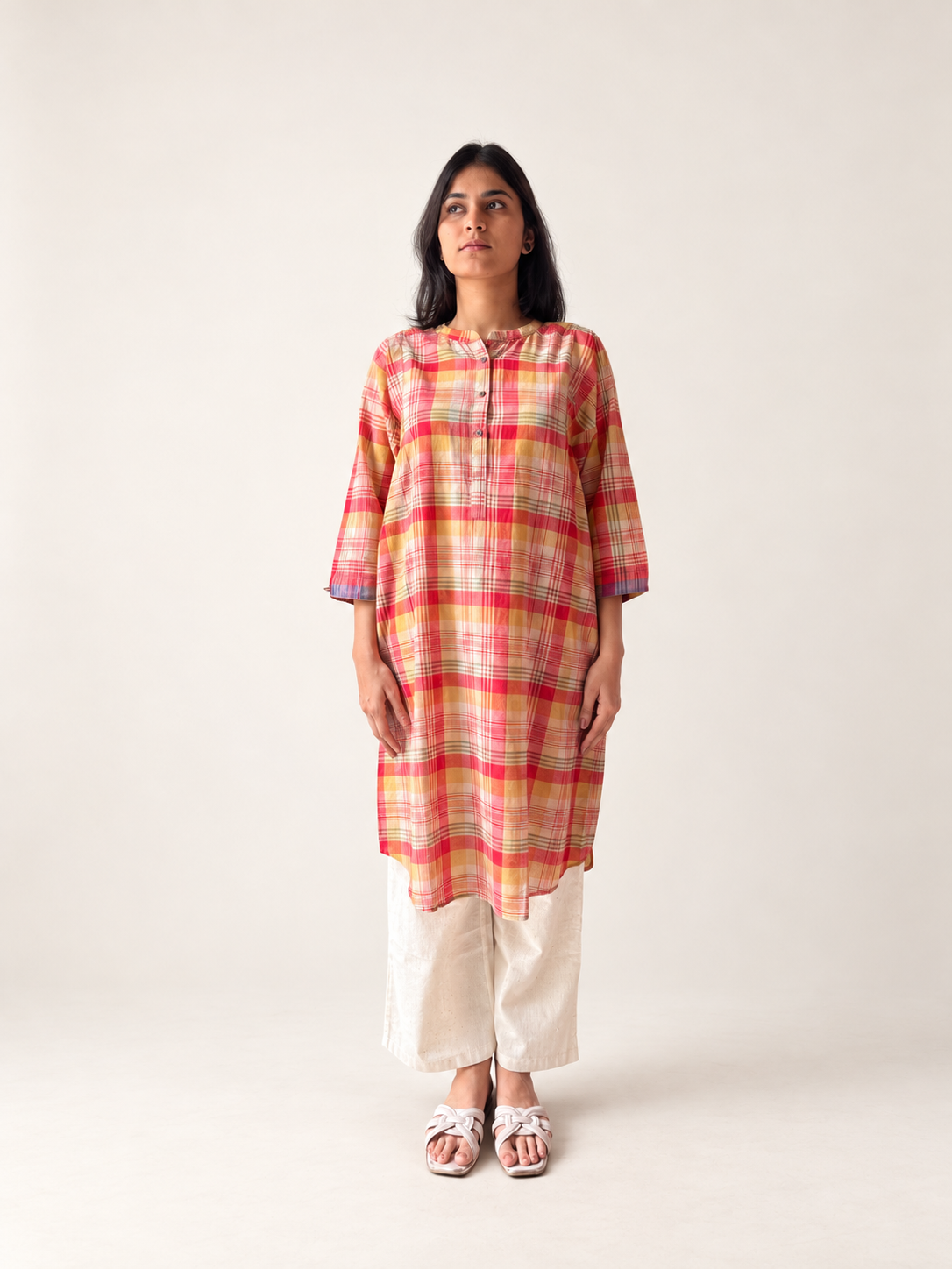 Lata red checks shirt dress