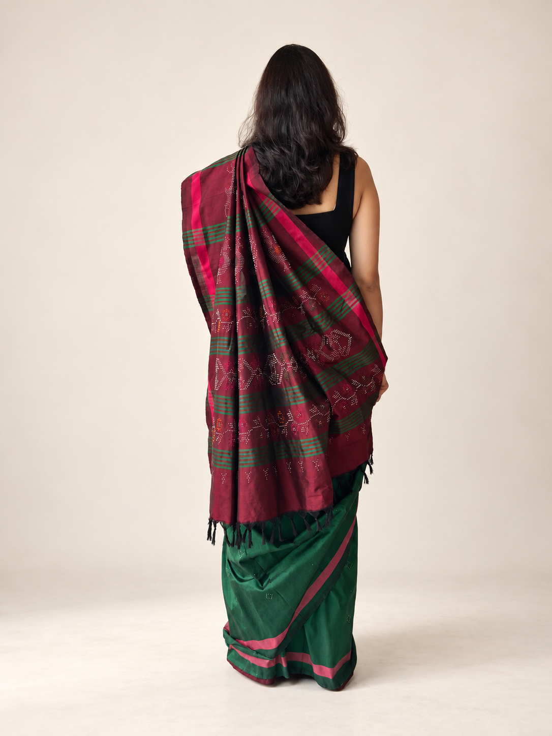 Tangaliya Saree green & maroon