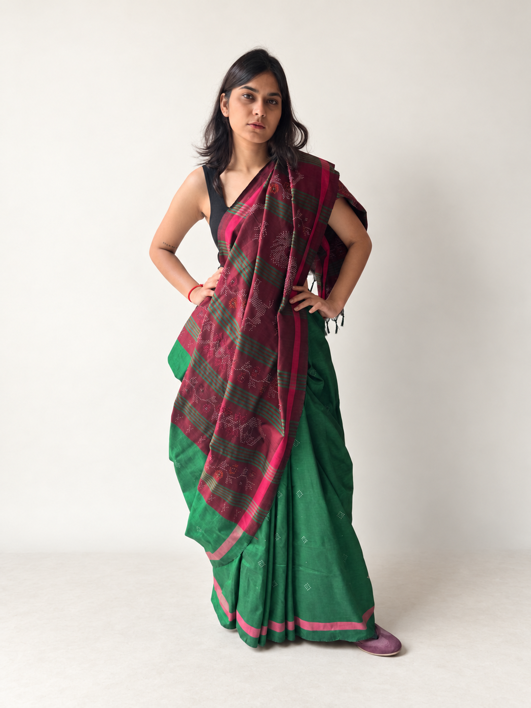 Tangaliya Saree green & maroon