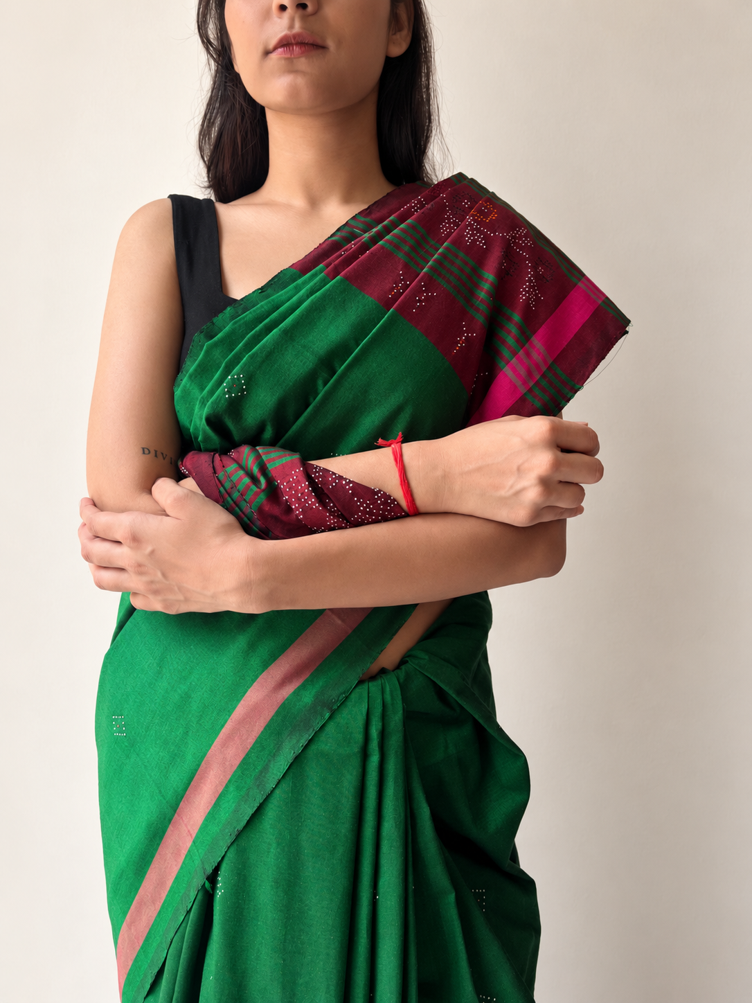 Tangaliya Saree green & maroon