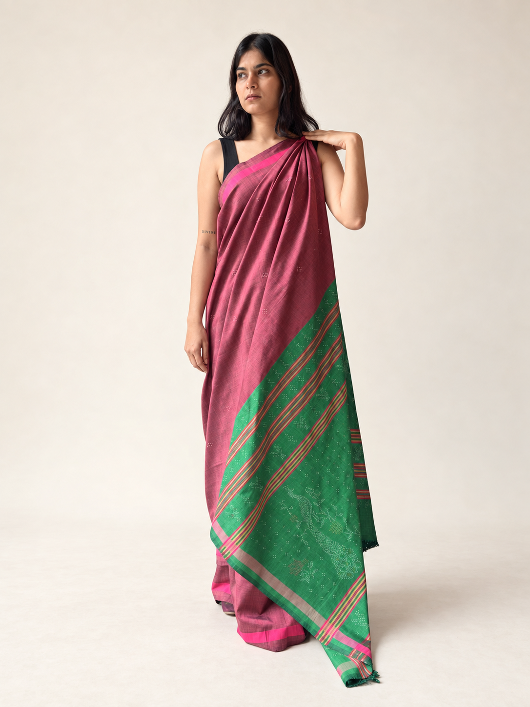Tangaliya Saree rose pink and green