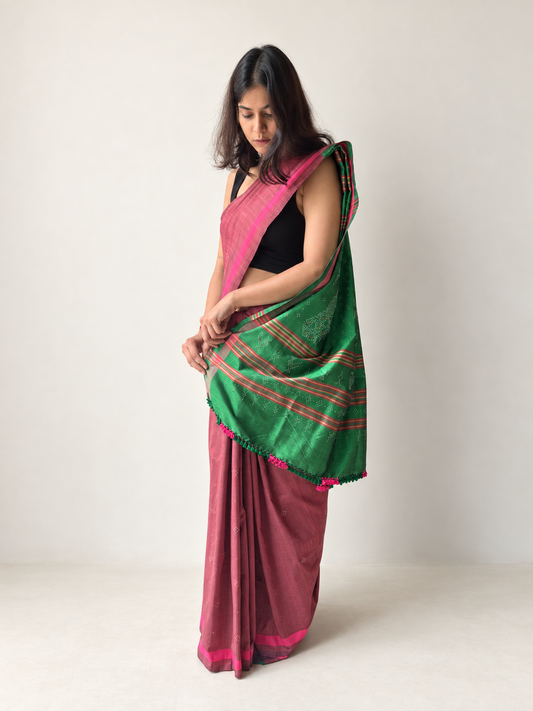 Tangaliya Saree rose pink and green