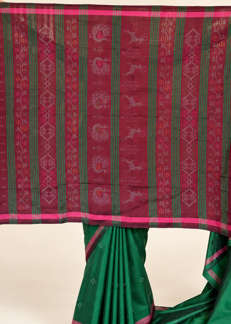 Tangaliya Saree green & maroon