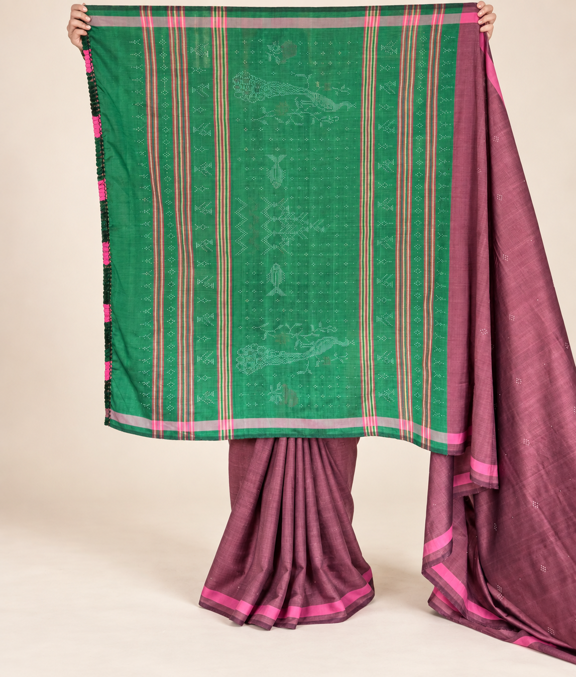 Tangaliya Saree rose pink and green