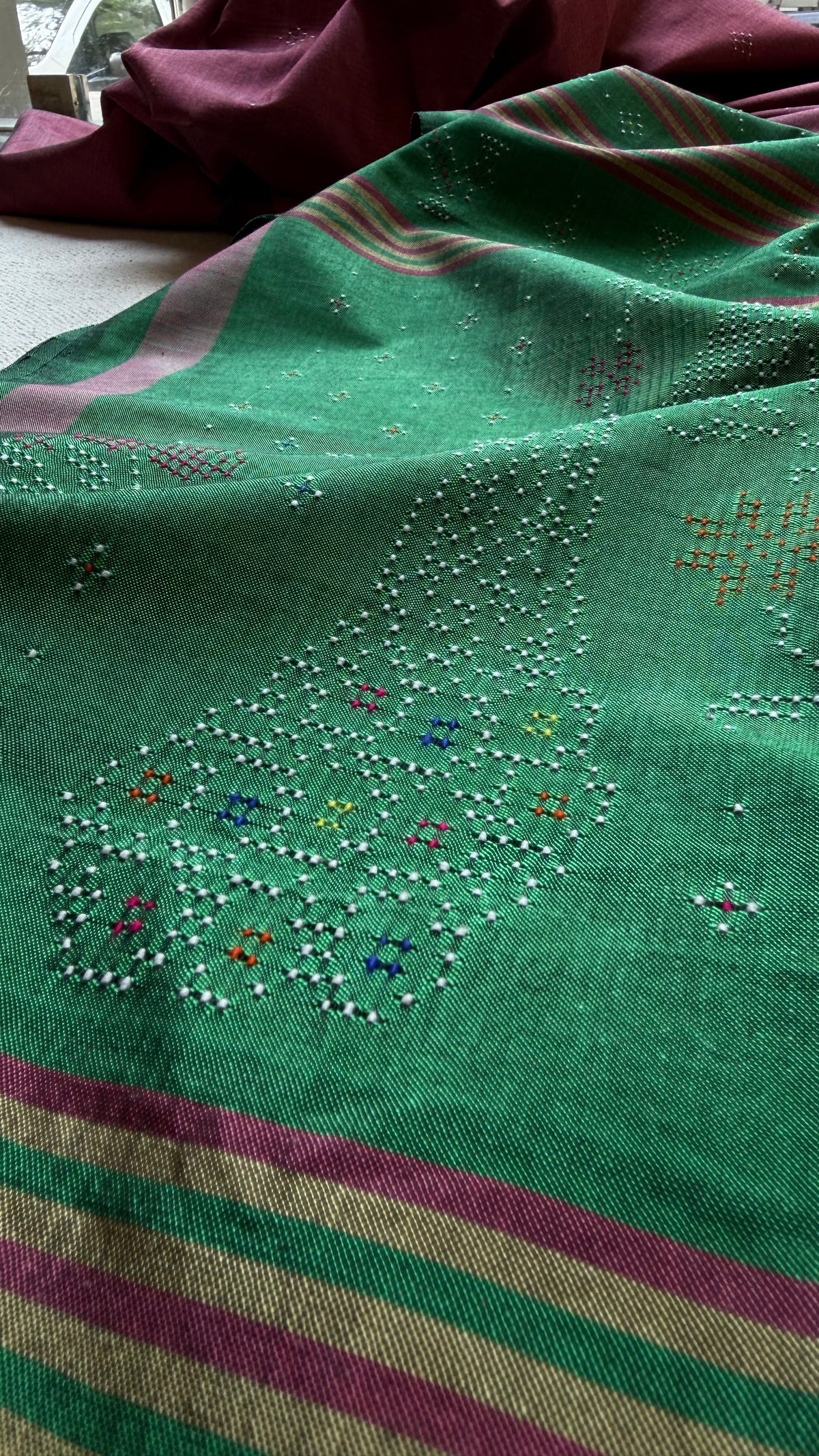 Tangaliya Saree rose pink and green